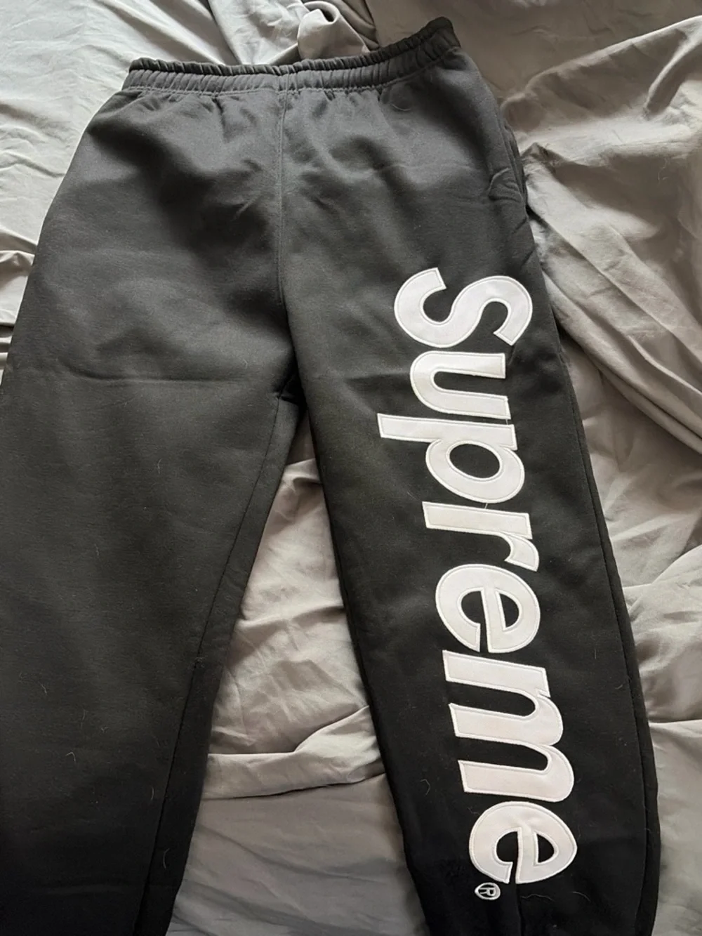 Supreme Black Joggers with Large White Side Logo
